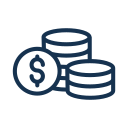 Icon of a stack of coins with a dollar sign on the front, representing West Seattle light rail business relocation.