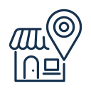 Icon of a storefront with a location pin representing West Seattle light rail business relocation.
