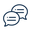Two overlapping speech bubbles representing West Seattle light rail relocation assistance.